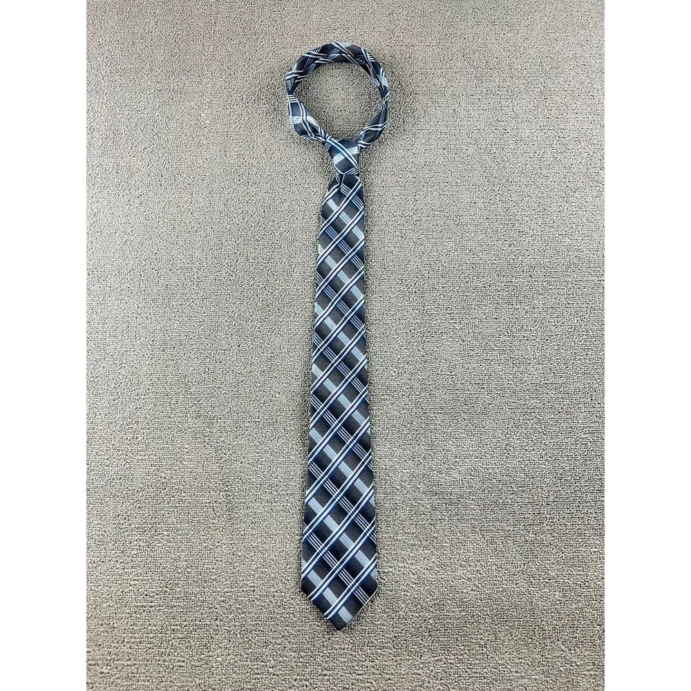 Giorgio Brutini Tie Men‎ Blue Black Classic Plaid Polyester Formal Business Work